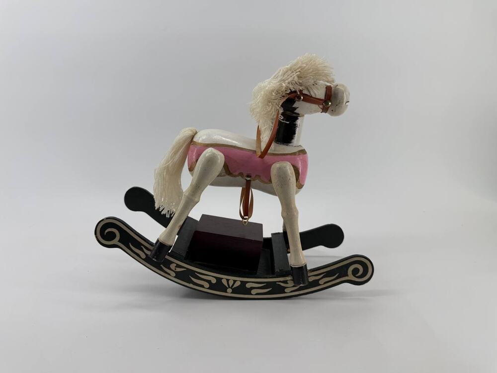 Vintage Wooden Rocking Horse Music Box Jay Import Taiwan Pink 16-9617